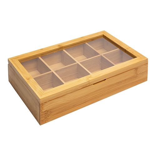 Westmark Theedoos 8 vaks hout en glas met magneetsluiting